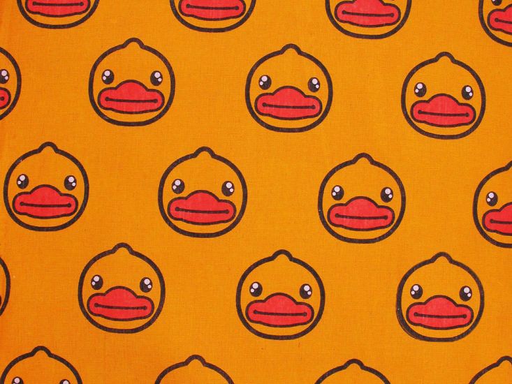Lightweight Linen Look Canvas, Smiling Ducks, Yellow