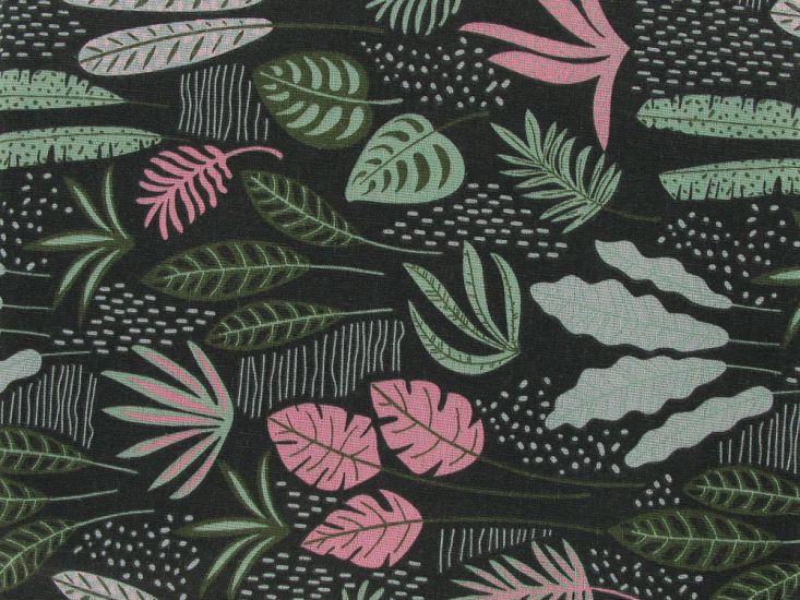 Lightweight Linen Look Canvas, Tropical Palms, Green