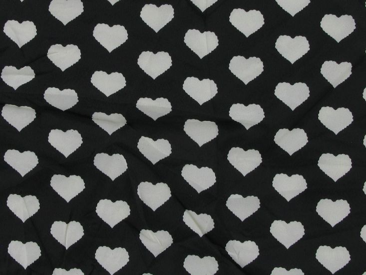 Lightweight Printed Polyester, Monochrome Hearts