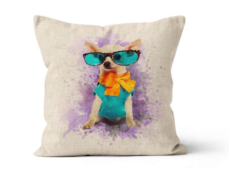 Linen Look Panama Panels, Chihuahua Glasses, Blue