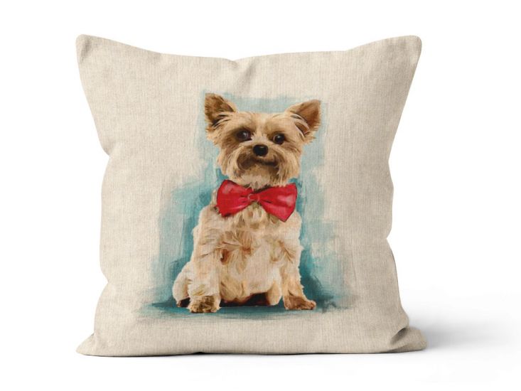 Linen Look Panama Panels, Yorkshire Terrier Bow Tie