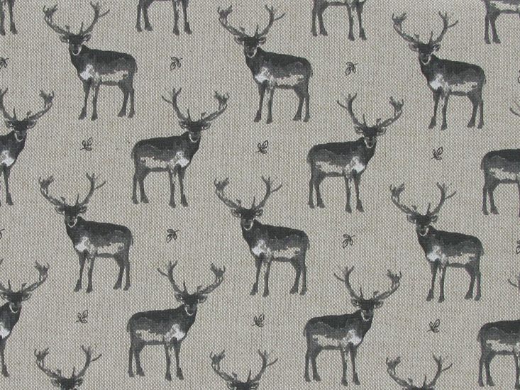 Linen Look Printed Panama Country Animals, Stag