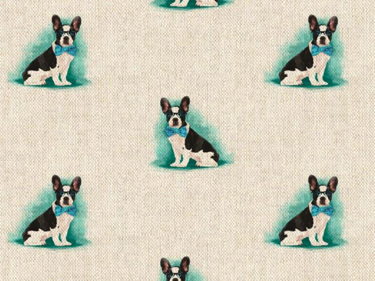 Linen Look Printed Panama, French Bulldog Glasses