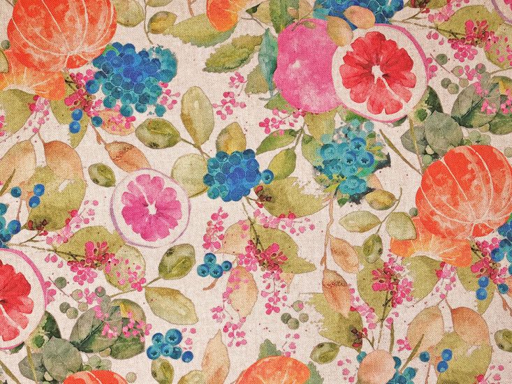 Linen Look Printed Panama Fruit Garden, Naural