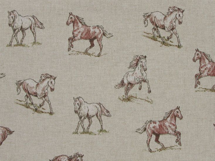 Linen Look Printed Panama, Galloping Mustang