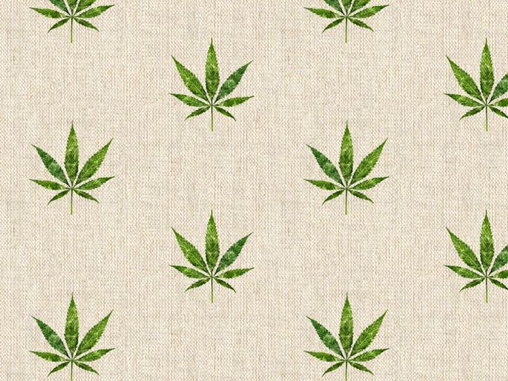 Linen Look Printed Panama, Hemp Leaf