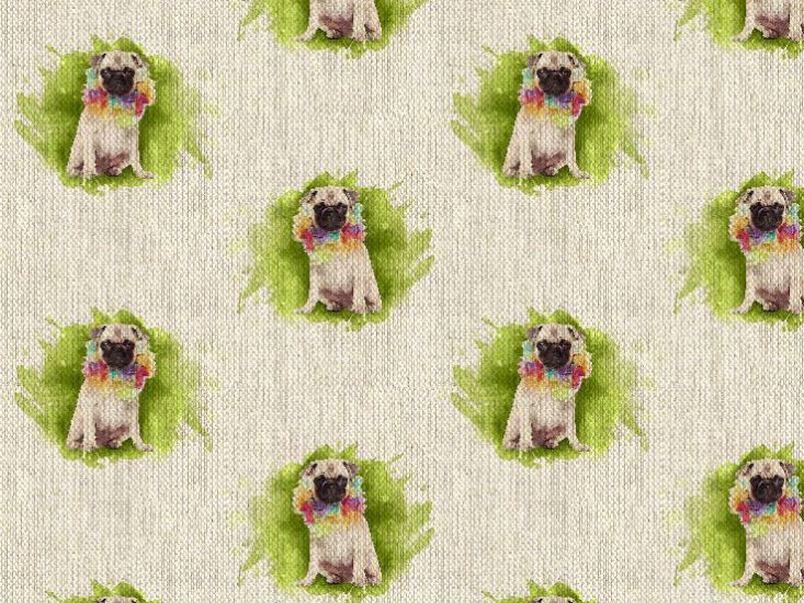 Linen Look Printed Panama, Pug Hula