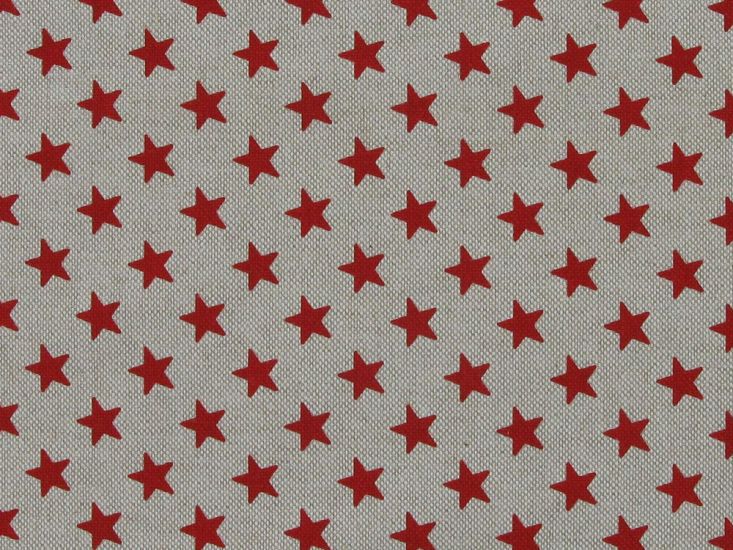 Linen Look Printed Panama Stars, Red