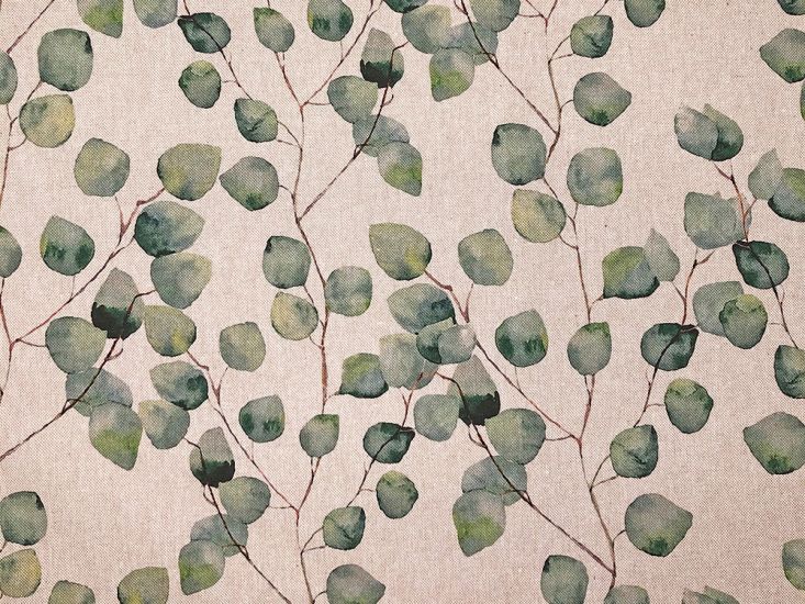 Linen Look Printed Panama, Watercolour Leaves, Green