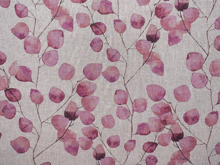 Linen Look Printed Panama, Watercolour Leaves, Rose