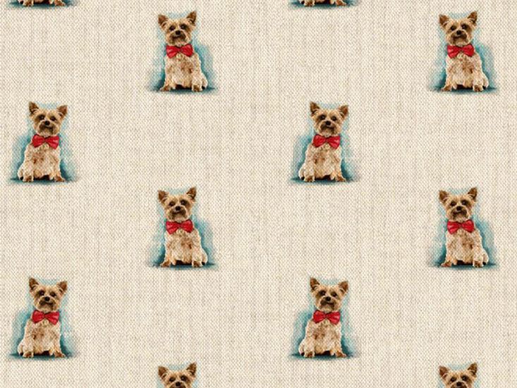 Linen Look Printed Panama, Yorkshire Terrier Bow Tie