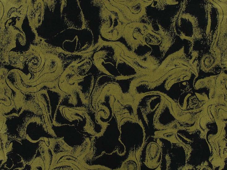 Liquid Swirl Gold Foil Cotton Print, Black