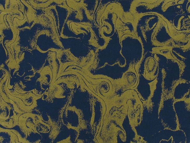Liquid Swirl Gold Foil Cotton Print, Navy