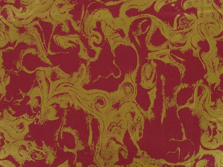 Liquid Swirl Gold Foil Cotton Print, Red