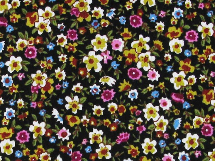 Little Blooms Printed Needlecord, Navy