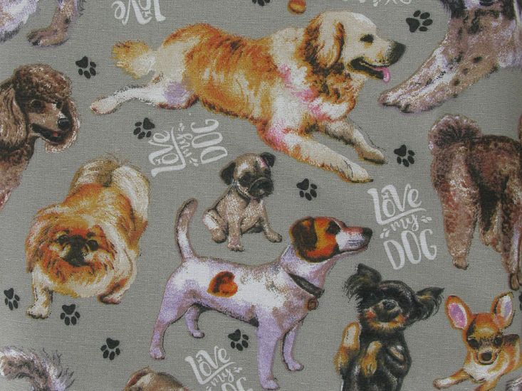Love My Dog Cotton Rich Panama Canvas, Grey