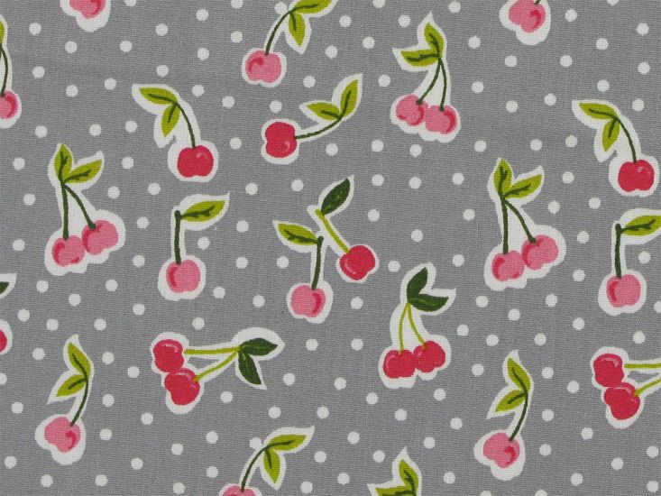 Love You Cherry Cotton Print, Grey