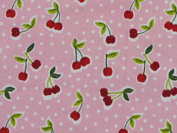Love You Cherry Cotton Print, Pink