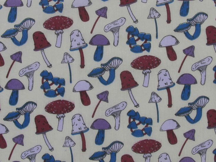 Magical Mushrooms Polycotton Print, Cream