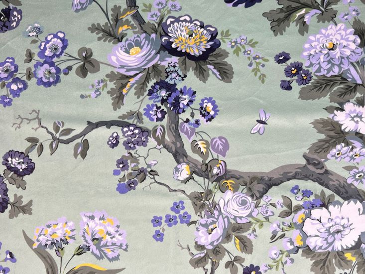 Magnolia Printed Velvet, China Blue