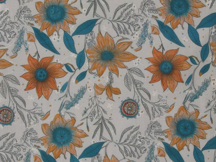 Majestic Sunflower Printed Embroidered Anglaise