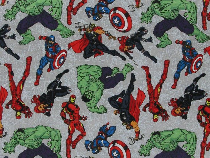 Marvel Heroes Line Art Cotton Print, Grey