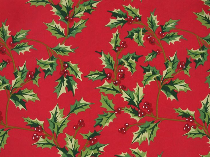 Maxi Christmas Holly Organic GOTS Cotton Poplin, Red