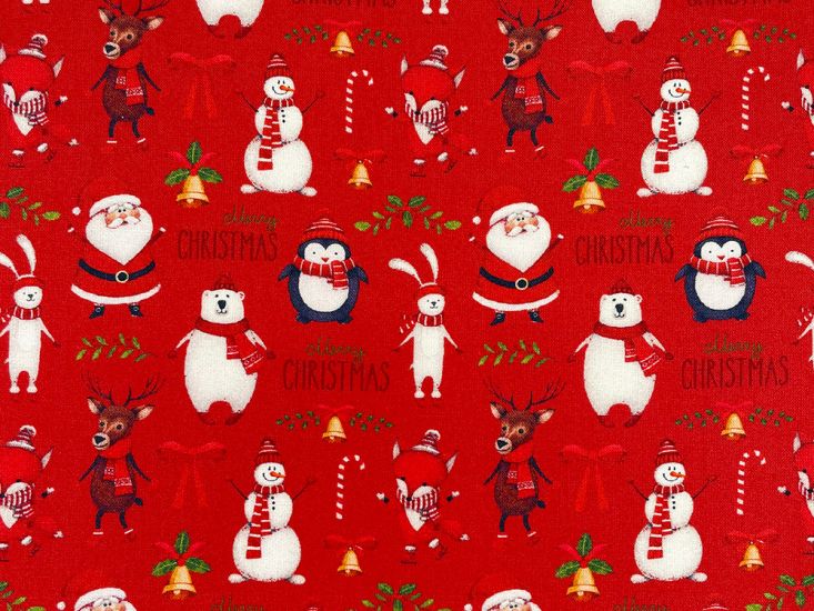 Merry Christmas Friends Cotton Print, Red