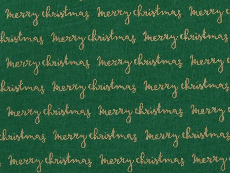 Merry Christmas Gold Foil Cotton Print, Green
