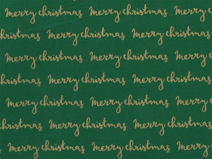 Merry Christmas Gold Foil Cotton Print, Green