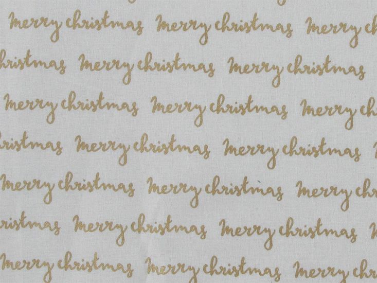 Merry Christmas Gold Foil Cotton Print, Ivory