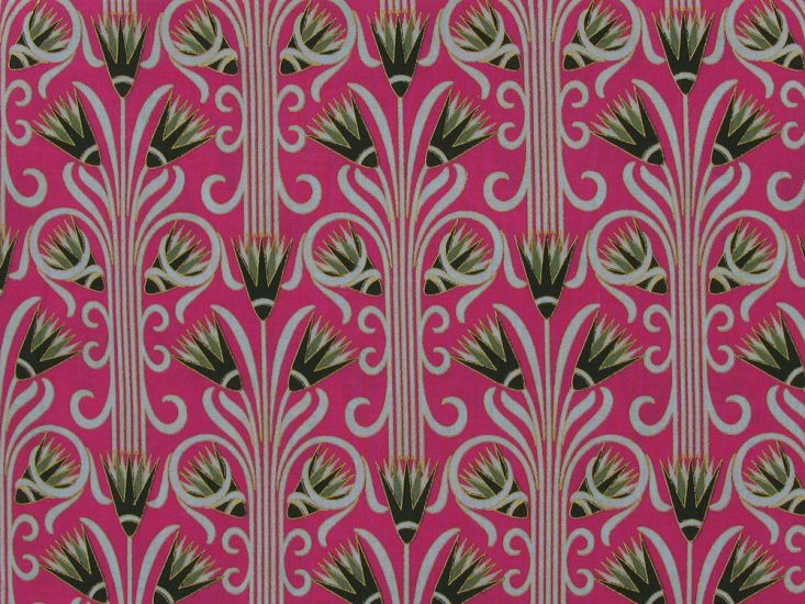 Metallic Gold Orchid Cotton Lawn Print, Fuchsia