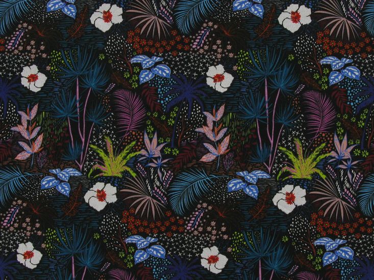 Midnight Bloom Cotton Print, Navy