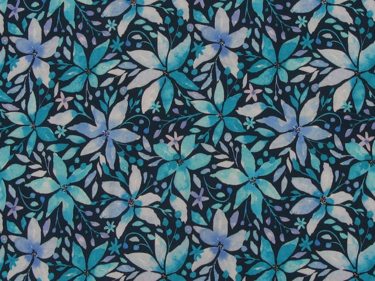 Midnight Blooms Viscose Challis Print, Blue