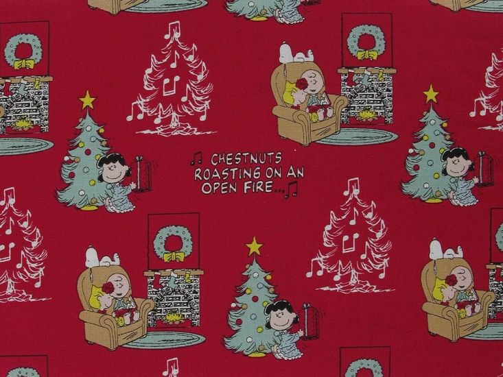 Snoopy Midnight Fire Christmas Cotton Print, Red
