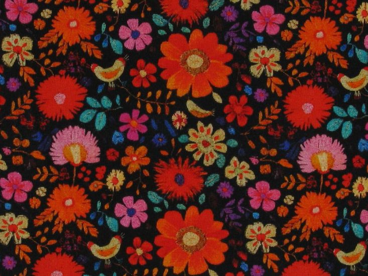 Midnight Folk Garden Cotton Jersey Print, Black