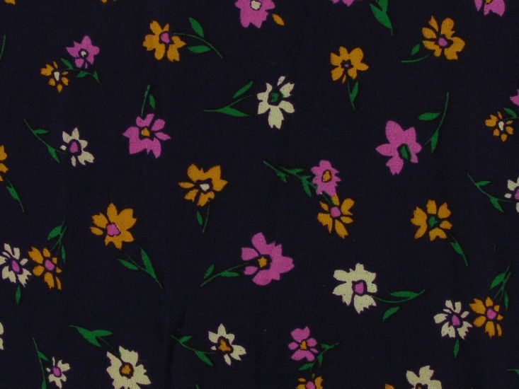Midnight Wildflowers Viscose Print, Magenta