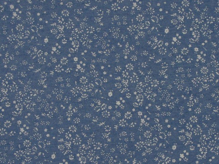 Mini Floral Garden Printed Chambray, Light Blue