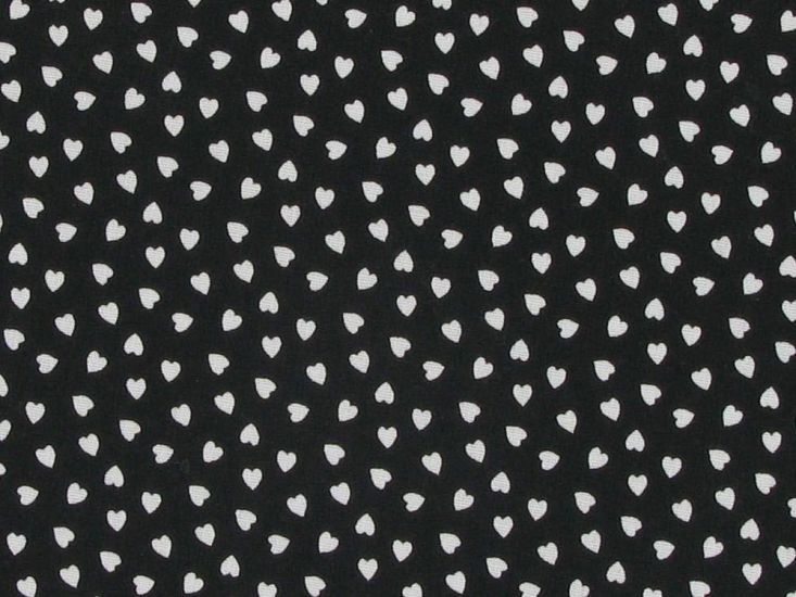 Mini Love Hearts Cotton Popln Print, Black