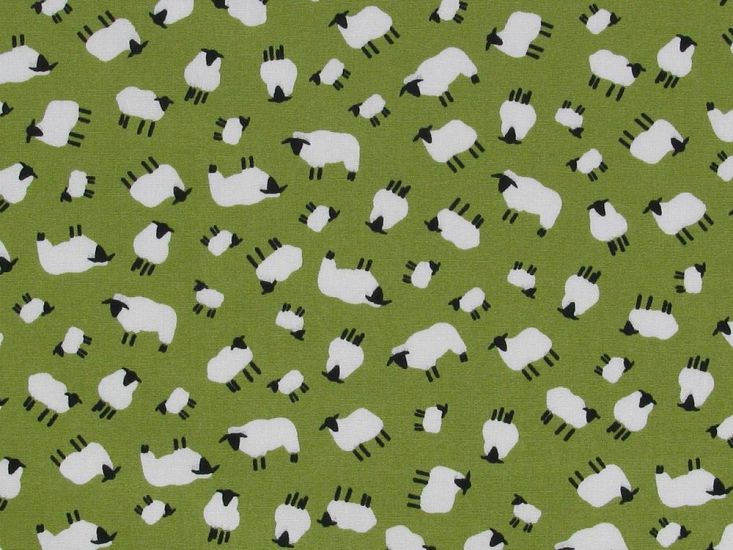 Mini Sheep Meadow Cotton Poplin Print, Green