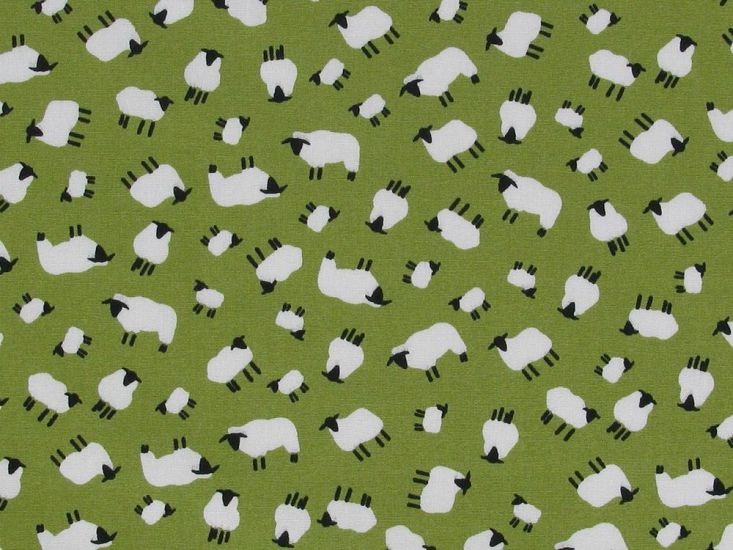 Mini Sheep Meadow Cotton Poplin Print, Green