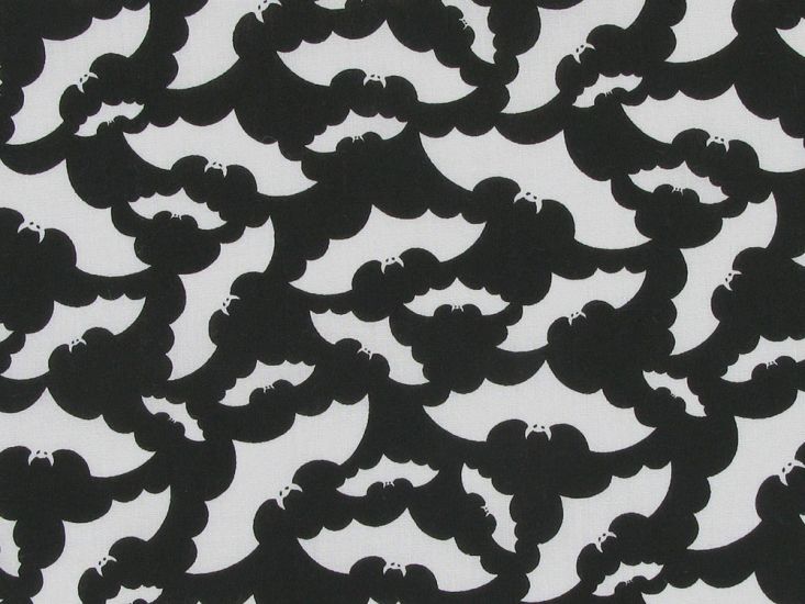 Monochrome Bats Polycotton Print, Black