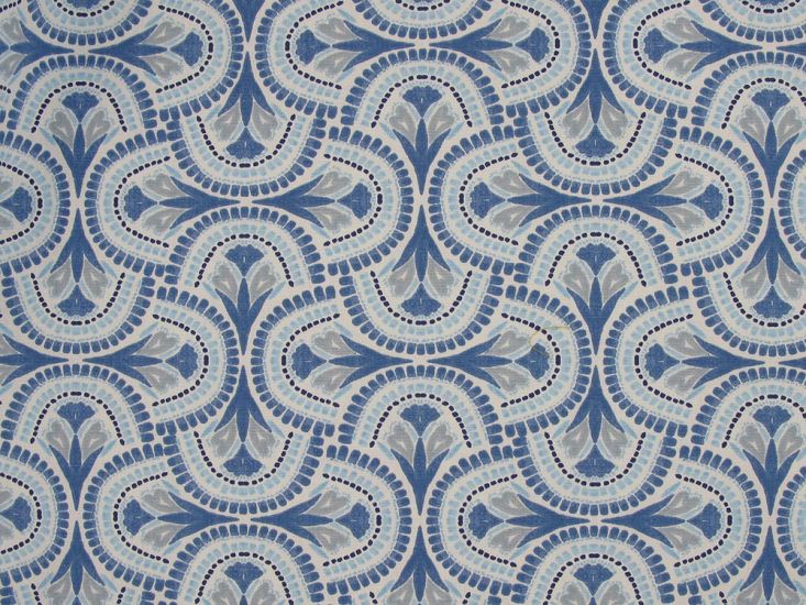 Mosaic Flow Cotton Curtain Fabric, Indigo