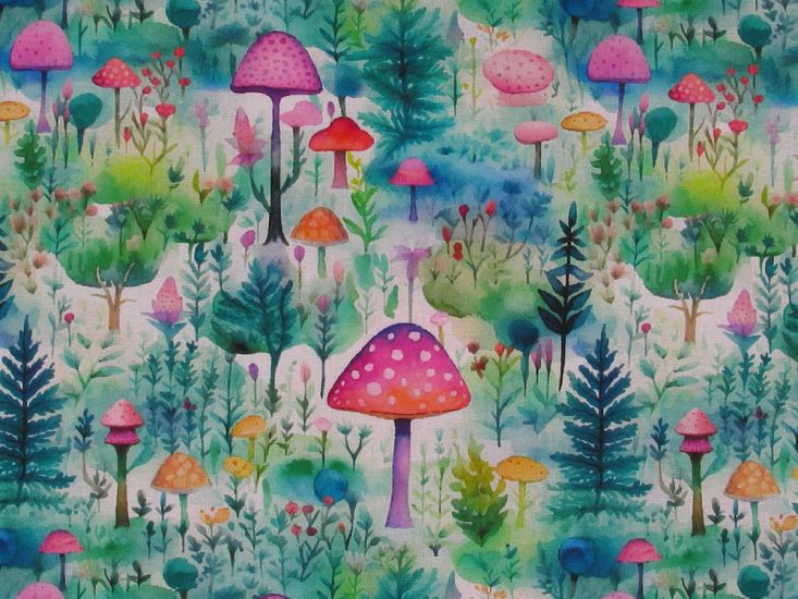Mushroom Forest Cotton Print, Green