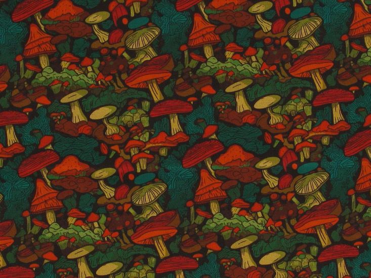 Mushroom Meadow Cotton Print, Green