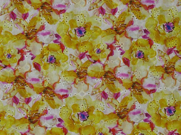 Mystic Blossom Printed Broderie Anglaise, Yellow