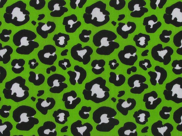 Neon Safari Polycotton Print, Leopard, Green