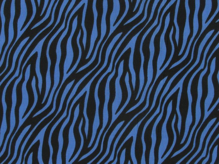 Neon Safari Polycotton Print, Zebra, Blue