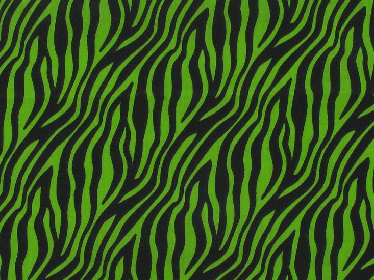 Neon Safari Polycotton Print, Zebra, Green