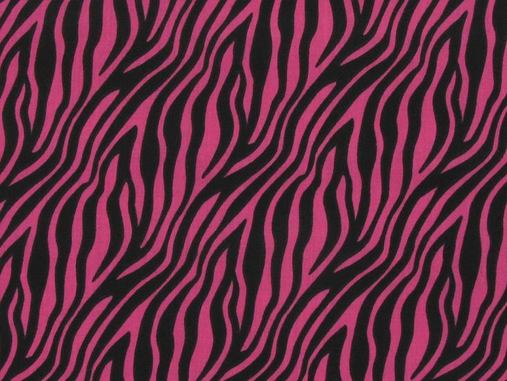 Neon Safari Polycotton Print, Zebra, Pink